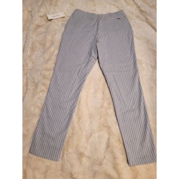 Calvin Klein Stretchy Cropped Ankle Pants Striped Decorative Zipper Pockets Sz10 - Picture 4 of 11